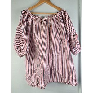 Sleepy Jones Women Red White Blue Stripped Boat Neck Balloon Sleeve Pockets S